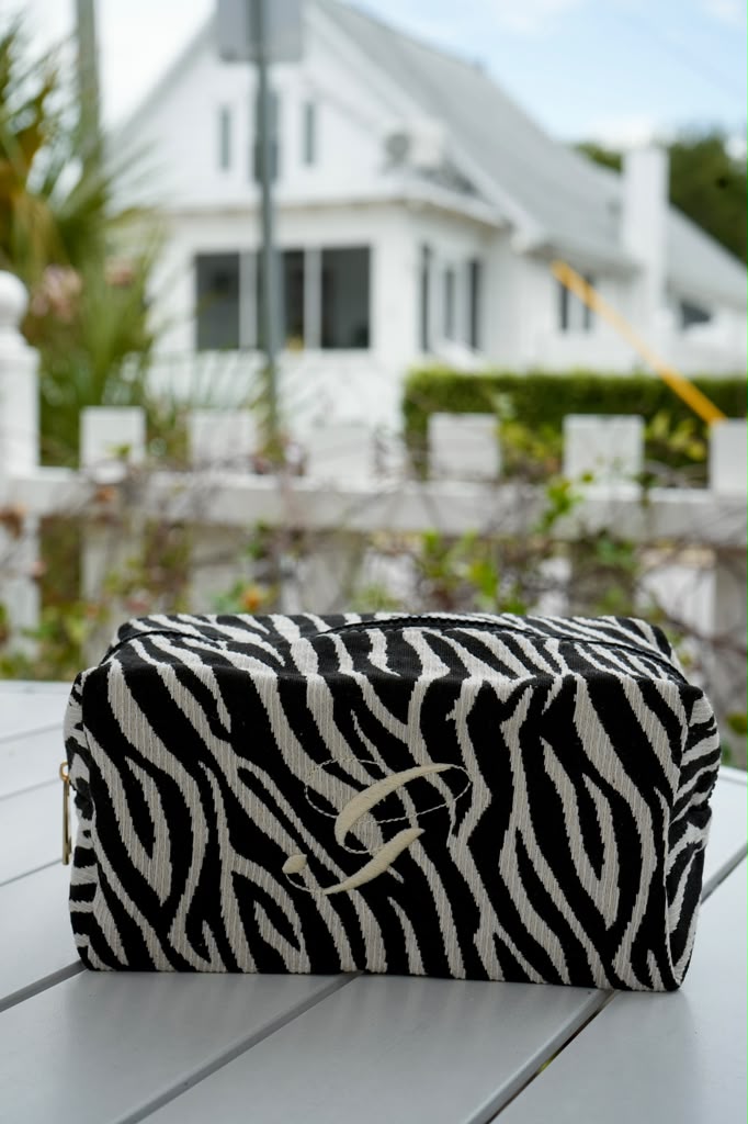 Custom Embroidered Zebra Print Cosmetic Bag Personalized Monogram Travel Toiletry Pouch Bridal Bachelorette