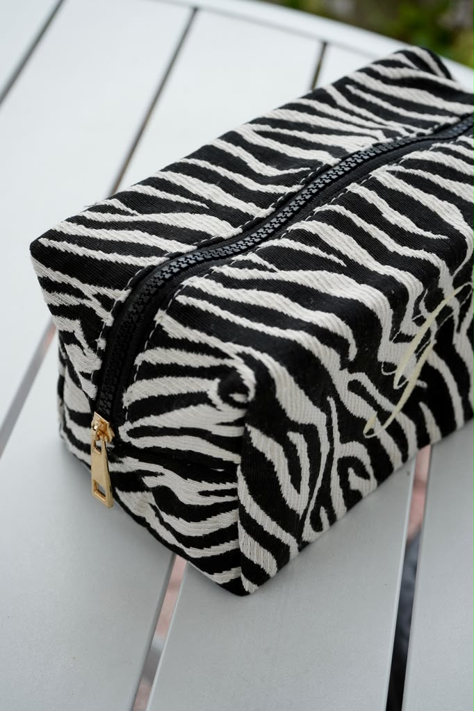 Custom Embroidered Zebra Print Cosmetic Bag Personalized Monogram Travel Toiletry Pouch Bridal Bachelorette