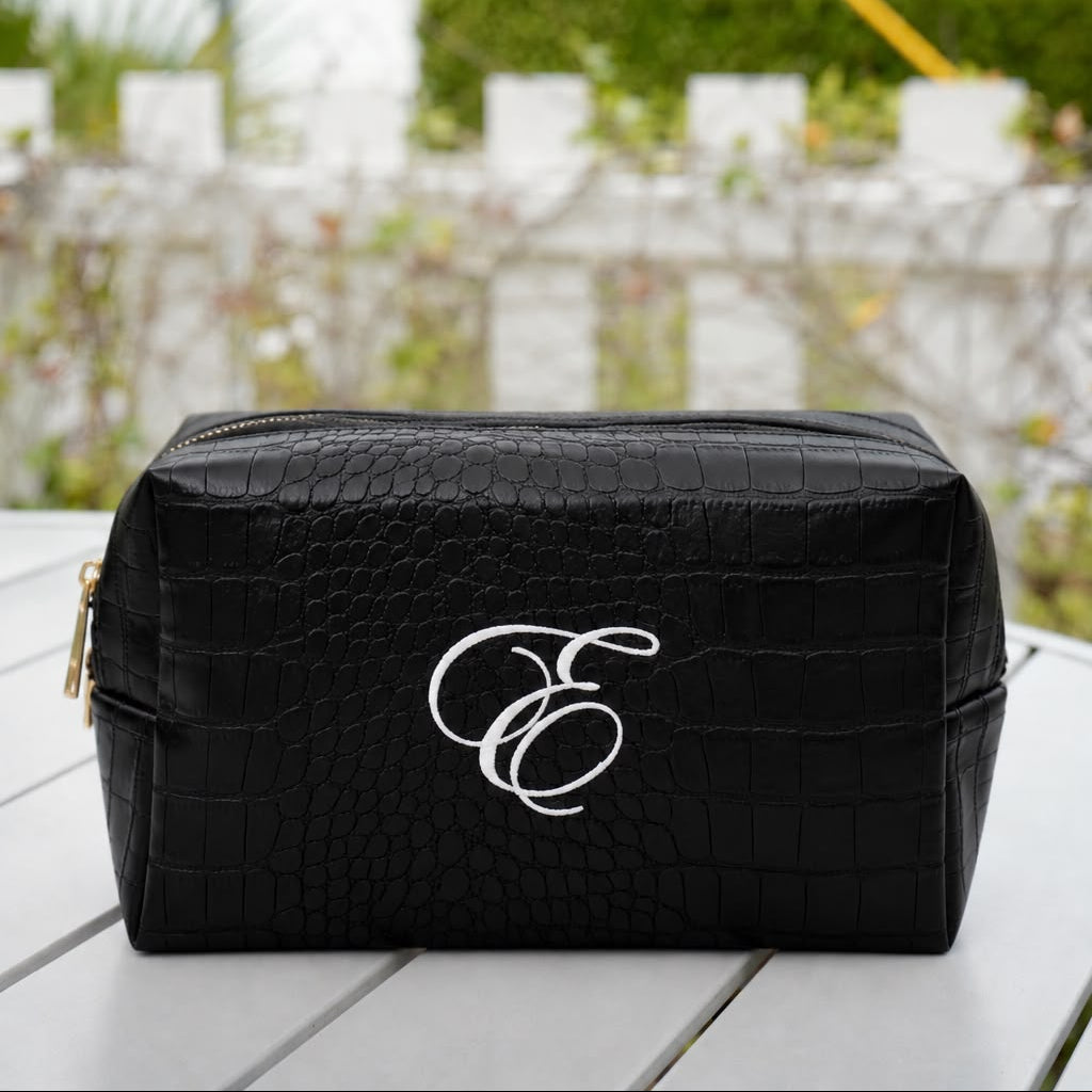 Custom Embroidered Vegan Leather Makeup Bag