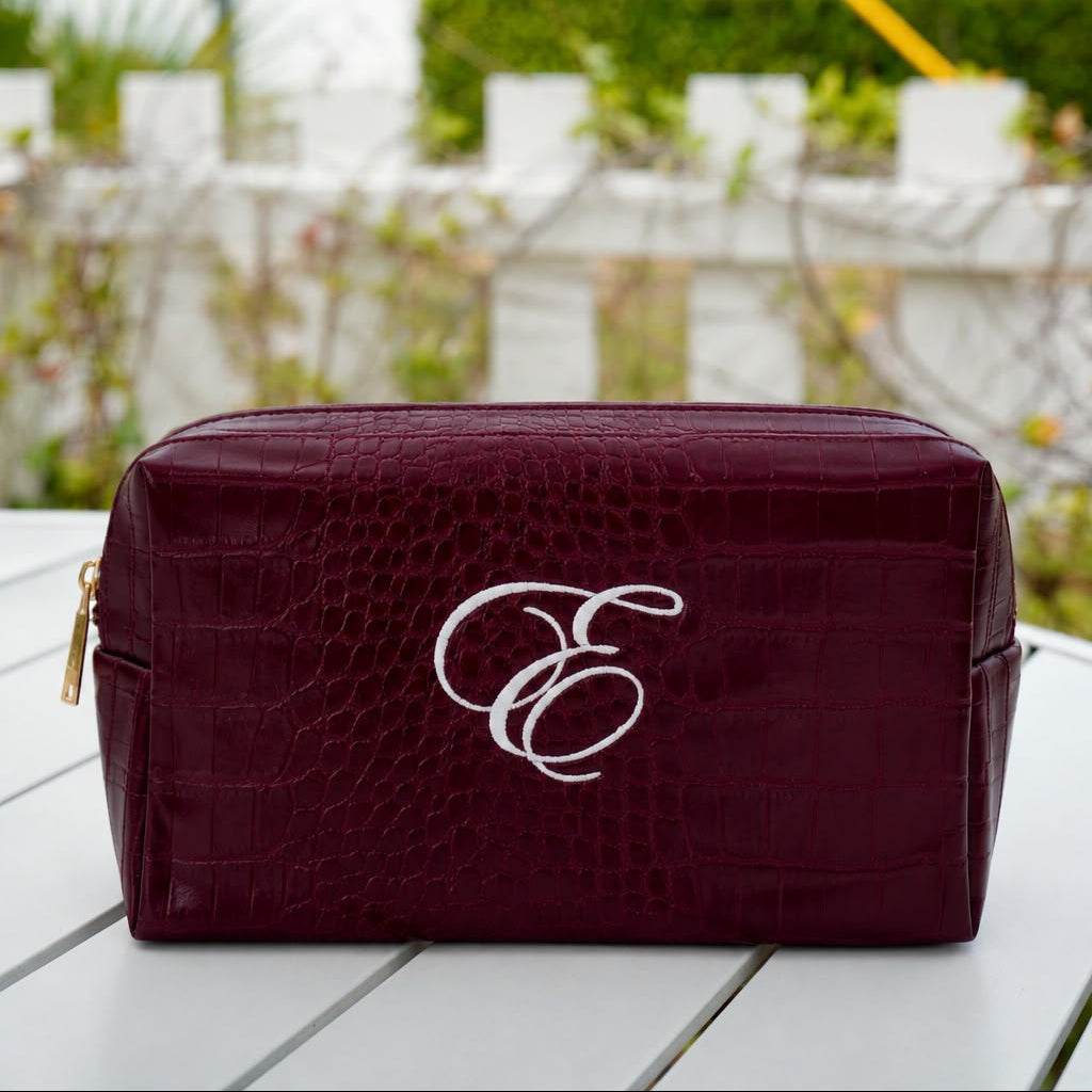 Custom Embroidered Vegan Leather Makeup Bag
