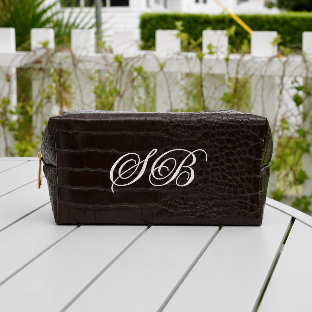 Custom Embroidered Vegan Leather Makeup Bag