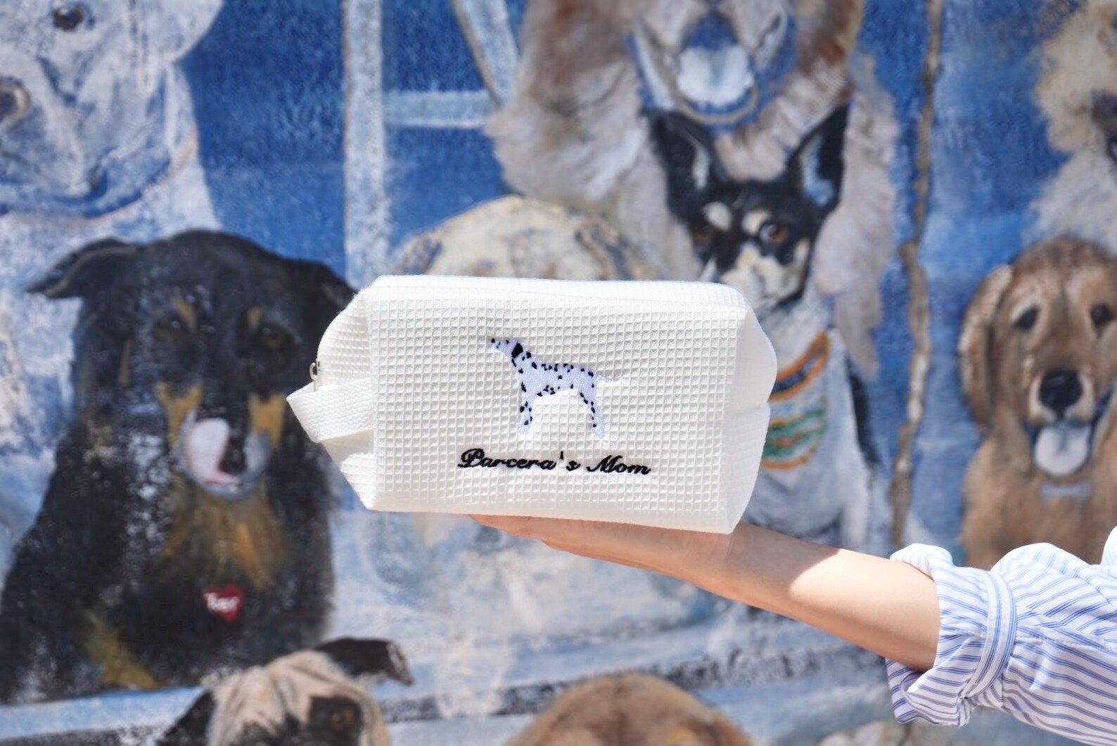Custom Dog Icon Name Waffle Cosmetic Bag